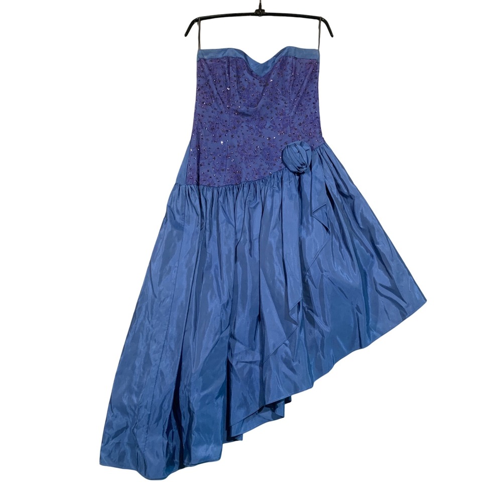 Gunne Sax Dress Women 7 Blue Purple 80s Vintage Sequin Asymmetrical Prom Formal